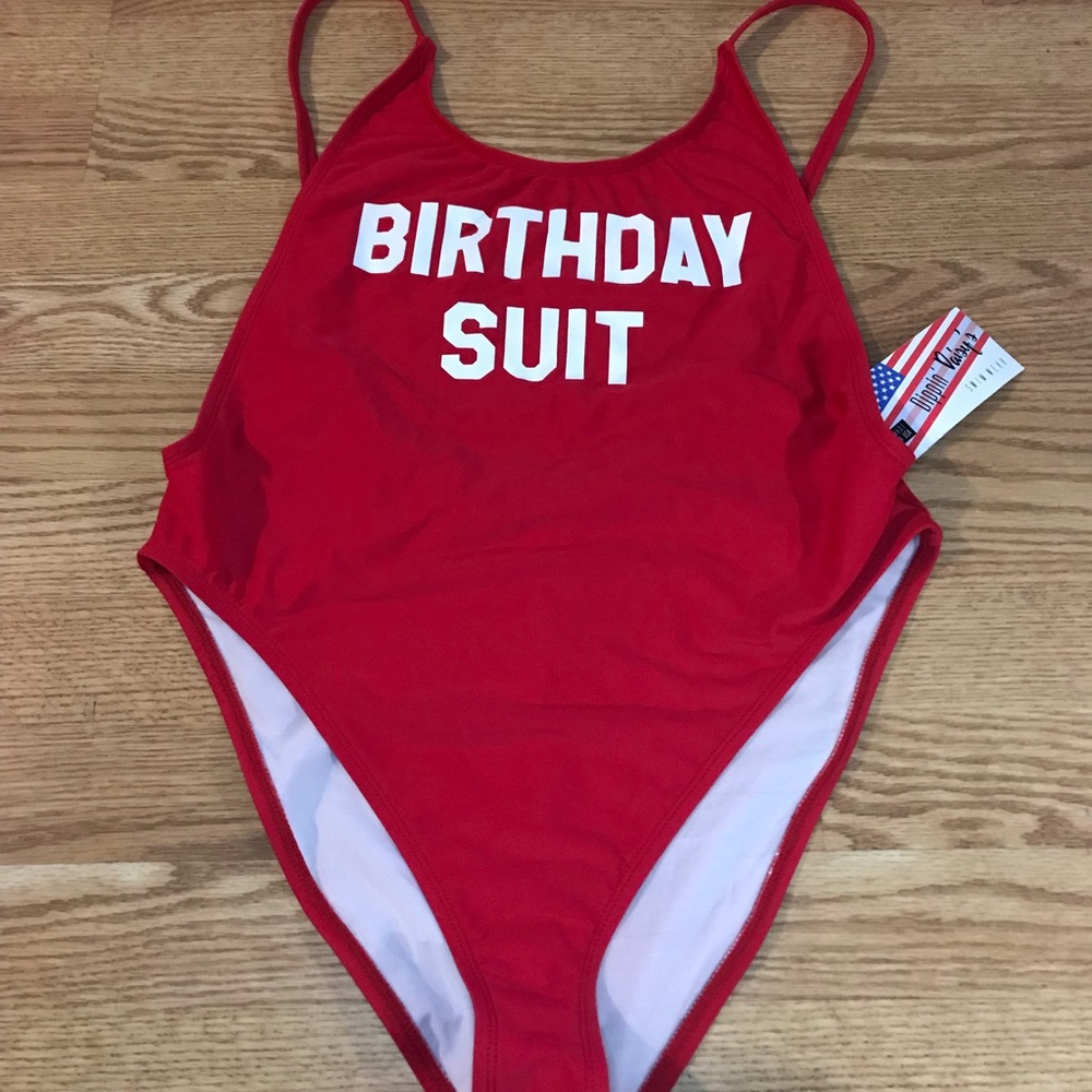 Red High cut one piece bathing suit